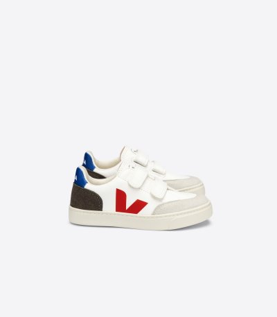 White / Olive / Red Veja V-12 Chromefree Kids' Sneakers | IE-225699