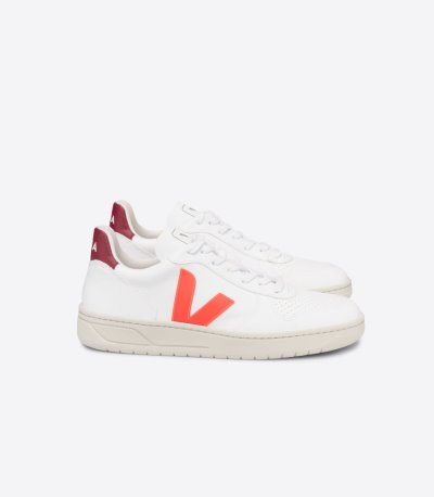 White / Orange Veja V-10 CWL Women's Sneakers | IE-448336