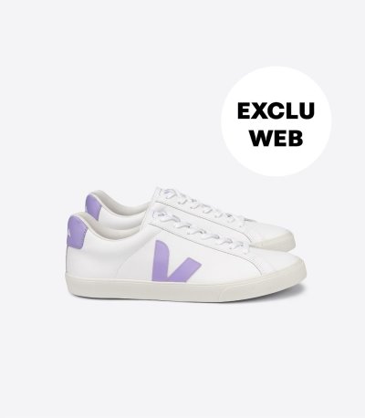 White / Purple Veja Esplar Leather Women's Sneakers | IE-277521