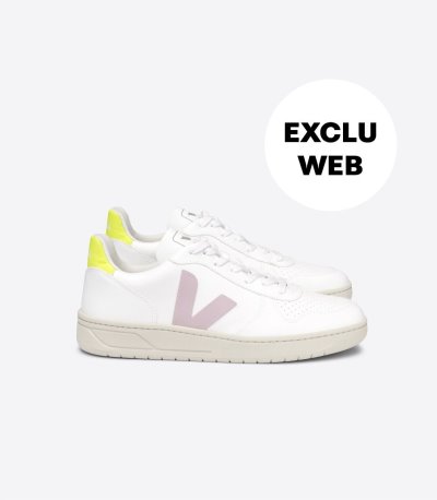 White / Purple Veja V-10 CWL Women's Sneakers | IE-788729