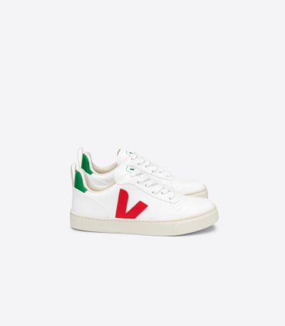 White / Red Veja V-10 Laces CWL Kids' Sneakers | IE-801825