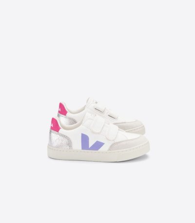 White / Silver Veja V-12 Chromefree Leather Kids' Sneakers | IE-569329