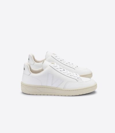 White Veja V-12 Leather Women's Sneakers | IE-694502