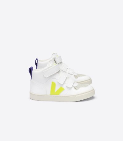 White / Yellow / Purple Veja V-10 Mid CWL Kids' Sneakers | IE-843081